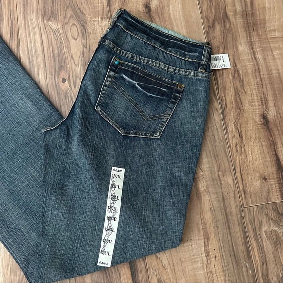 NWT Adiktd Dark Blue Flare Bootcut Jeans w/ Turquoise dots Size: 12L - Picture 2 of 11